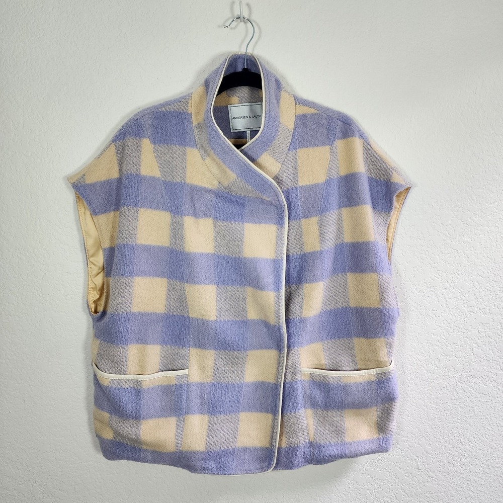 Anthropologie Andersen & Lauth Short Sleeve Button Up Plaid Vest Jacket OS